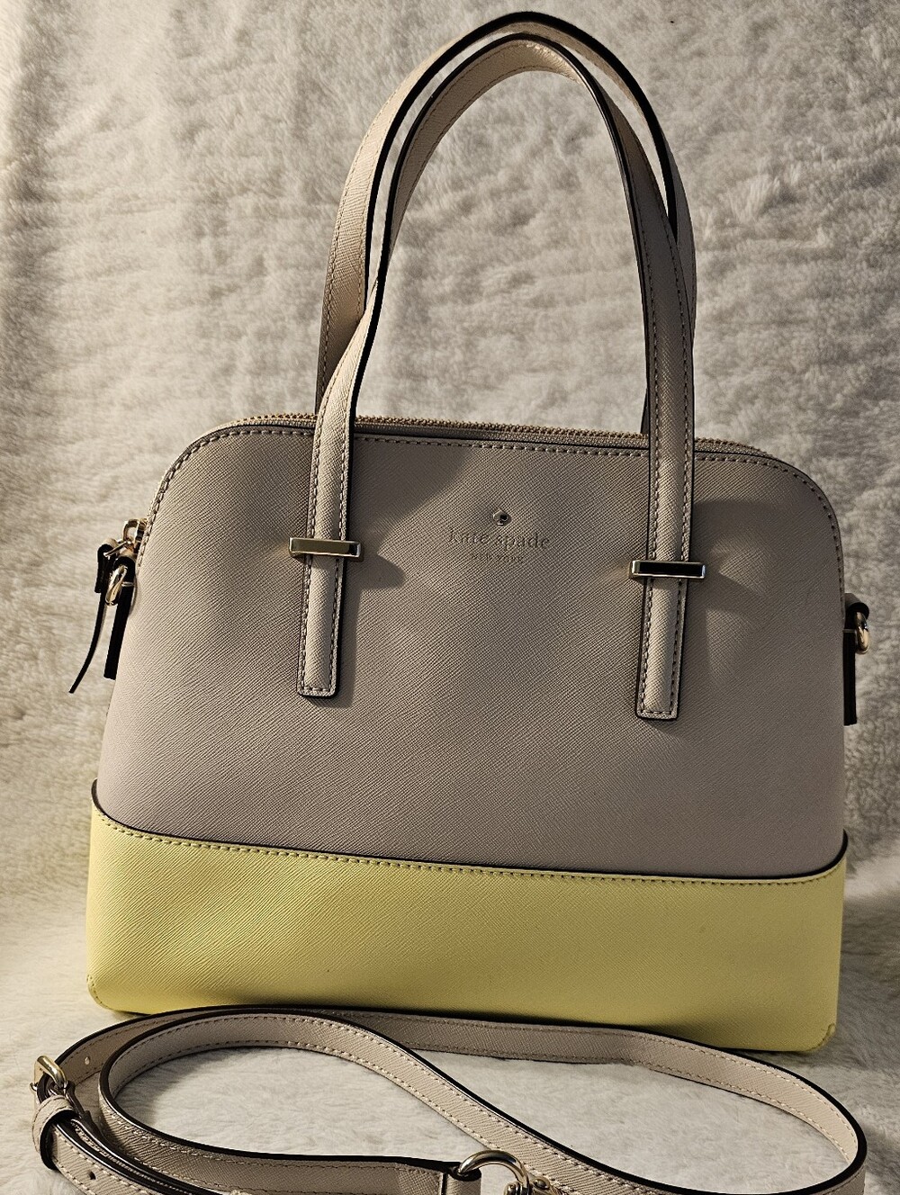 Kate sSpade Two-Tone Taupe and Yellow Dome Satchel